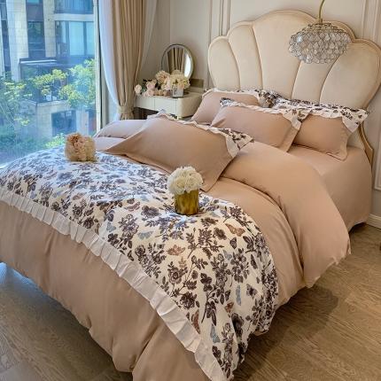 91家纺网 家纺一手货源 找家纺 苏源家居 2023新款荷叶边拼接磨毛加厚四件套-安娜 安娜-卡其