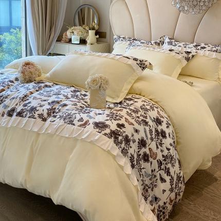 91家纺网 家纺一手货源 找家纺 苏源家居 2023新款荷叶边拼接磨毛加厚四件套-安娜 安娜-奶油黄