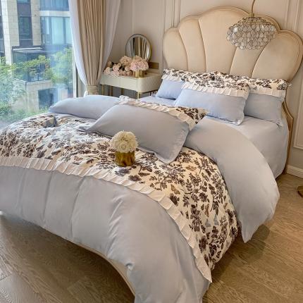 91家纺网 家纺一手货源 找家纺 苏源家居 2023新款荷叶边拼接磨毛加厚四件套-安娜 安娜-天空蓝