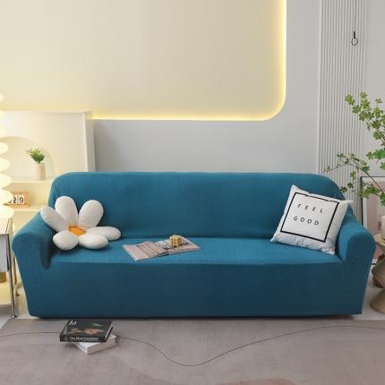 天下布艺 2023新款摇粒绒沙发套斜格 斜格孔雀蓝