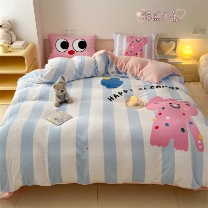 91家纺网 家纺一手货源 找家纺 顾里家纺 2023新款大版宝宝绒套件-设计师款 波点小象