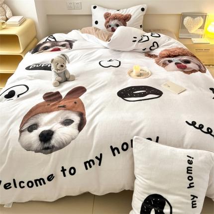 91家纺网 家纺一手货源 找家纺 顾里家纺 2023新款大版宝宝绒套件-设计师款 可爱小狗