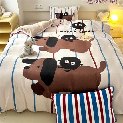 91家纺网 家纺一手货源 找家纺 顾里家纺 2023新款大版宝宝绒套件-设计师款 煤球小狗