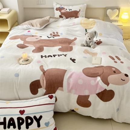 91家纺网 家纺一手货源 找家纺 顾里家纺 2023新款大版宝宝绒套件-设计师款 派对小狗