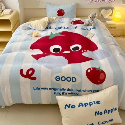 91家纺网 家纺一手货源 找家纺 顾里家纺 2023新款大版宝宝绒套件-设计师款 苹果番茄