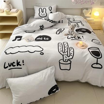 91家纺网 家纺一手货源 找家纺 顾里家纺 2023新款大版宝宝绒套件-设计师款 线条小兔