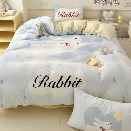 91家纺网 家纺一手货源 找家纺 顾里家纺 2023新款大版宝宝绒套件-设计师款 治愈蓝兔