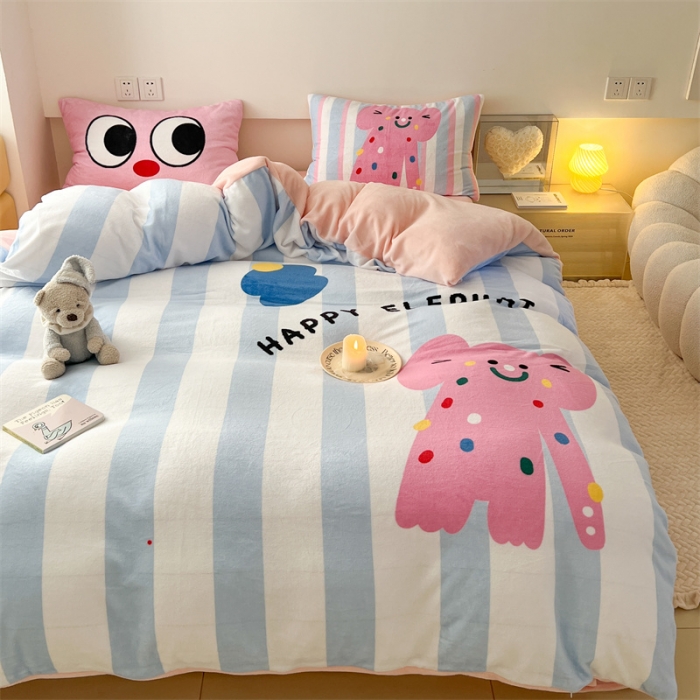 91家纺网 家纺一手货源 找家纺 顾里家纺 2023新款大版宝宝绒套件-设计师款 波点小象