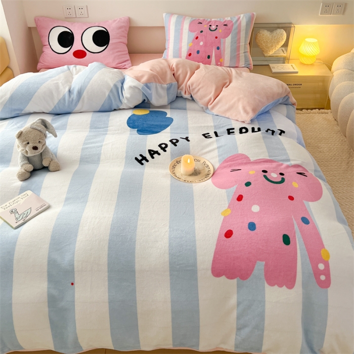 91家纺网 家纺一手货源 找家纺 顾里家纺 2023新款大版宝宝绒套件-设计师款 波点小象