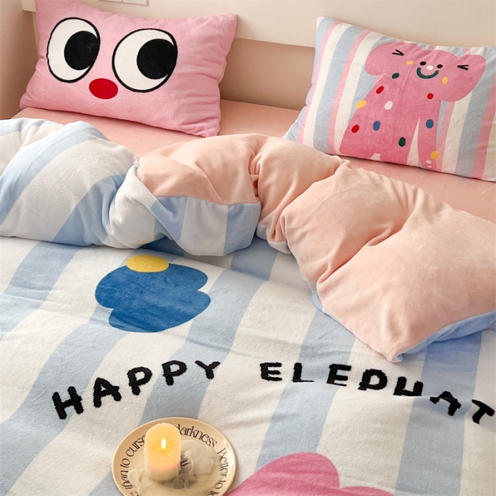 91家纺网 家纺一手货源 找家纺 顾里家纺 2023新款大版宝宝绒套件-设计师款 波点小象