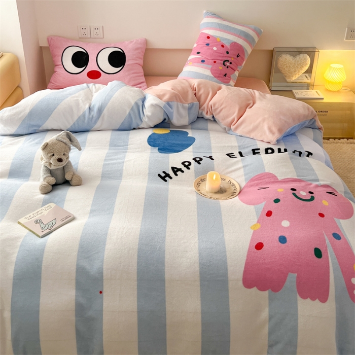 91家纺网 家纺一手货源 找家纺 顾里家纺 2023新款大版宝宝绒套件-设计师款 波点小象