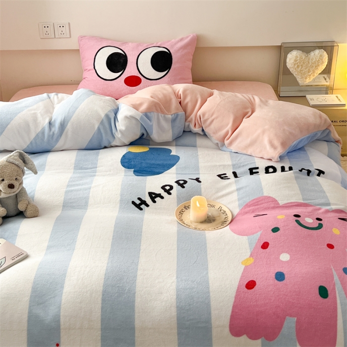 91家纺网 家纺一手货源 找家纺 顾里家纺 2023新款大版宝宝绒套件-设计师款 波点小象