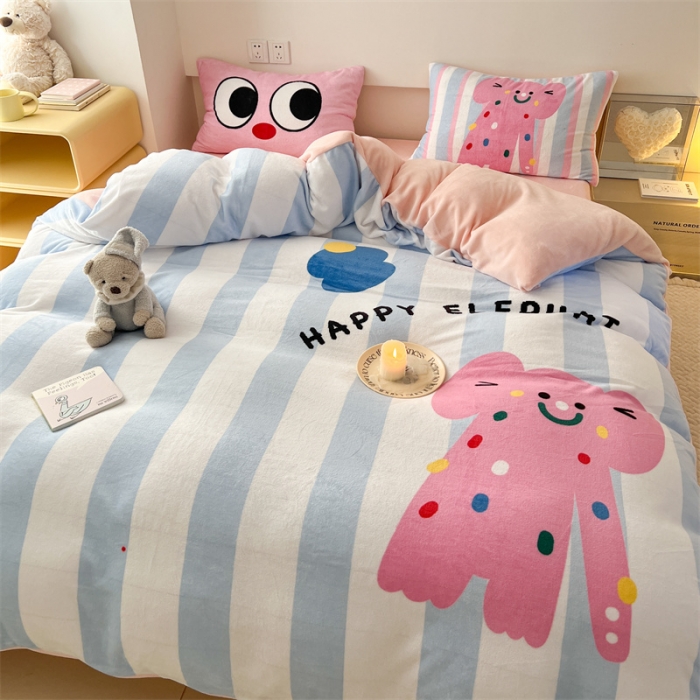 91家纺网 家纺一手货源 找家纺 顾里家纺 2023新款大版宝宝绒套件-设计师款 波点小象