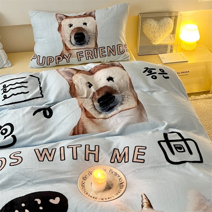 91家纺网 家纺一手货源 找家纺 顾里家纺 2023新款大版宝宝绒套件-设计师款 狗狗好友