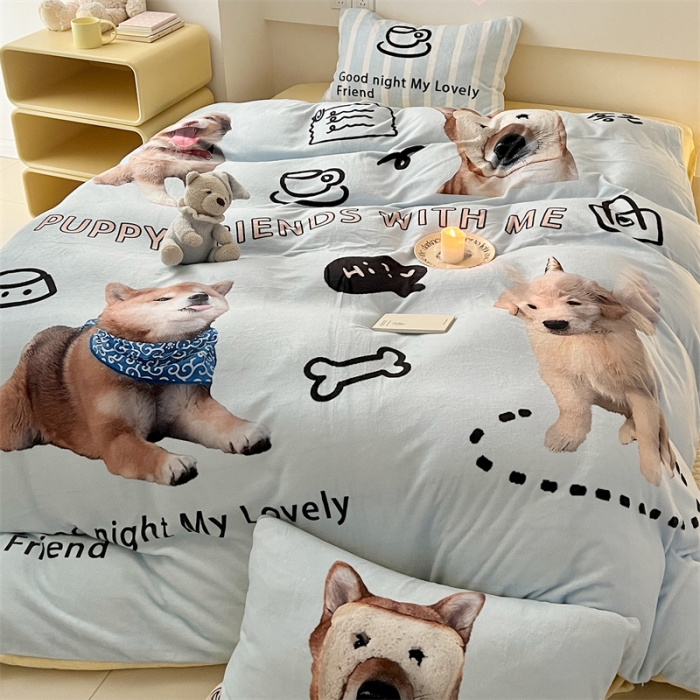 91家纺网 家纺一手货源 找家纺 顾里家纺 2023新款大版宝宝绒套件-设计师款 狗狗好友