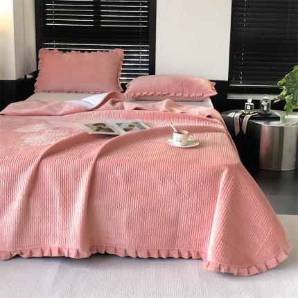 91家纺网 家纺一手货源 找家纺 时亿 2023新款全消260克婴肤绒床盖三件套 妃粉