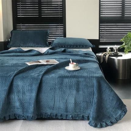 91家纺网 家纺一手货源 找家纺 时亿 2023新款全消260克婴肤绒床盖三件套 明蓝