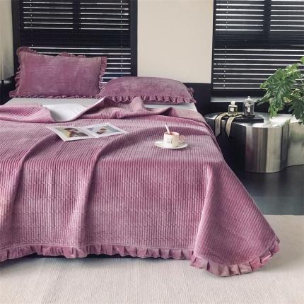 91家纺网 家纺一手货源 找家纺 时亿 2023新款全消260克婴肤绒床盖三件套 雾紫