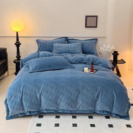 91家纺网 家纺一手货源 找家纺 米奈家居 2024新款A类高克重牛奶绒四件套-瑞利 宾利蓝