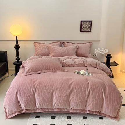 91家纺网 家纺一手货源 找家纺 米奈家居 2024新款A类高克重牛奶绒四件套-瑞利 豆沙粉