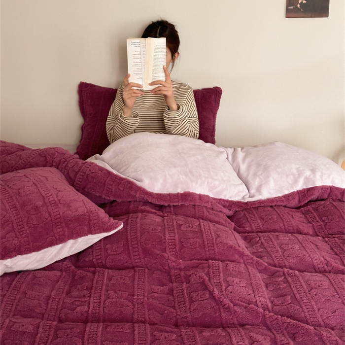 91家纺网 家纺一手货源 找家纺 棉眠 2023新款冬日熊提花牛奶绒系列四件套 树莓熊