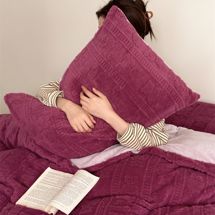 91家纺网 家纺一手货源 找家纺 棉眠 2023新款冬日熊提花牛奶绒系列四件套 树莓熊