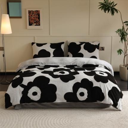 91家纺网 家纺一手货源 找家纺 棉眠 2023新款牛奶绒向阳系列四件套 向阳-黑