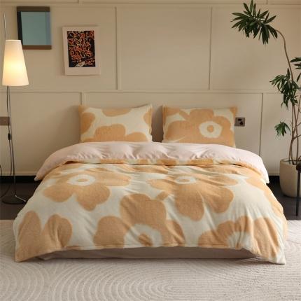 91家纺网 家纺一手货源 找家纺 棉眠 2023新款牛奶绒向阳系列四件套 向阳-米黄