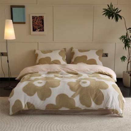 91家纺网 家纺一手货源 找家纺 棉眠 2023新款牛奶绒向阳系列四件套 向阳-奶茶