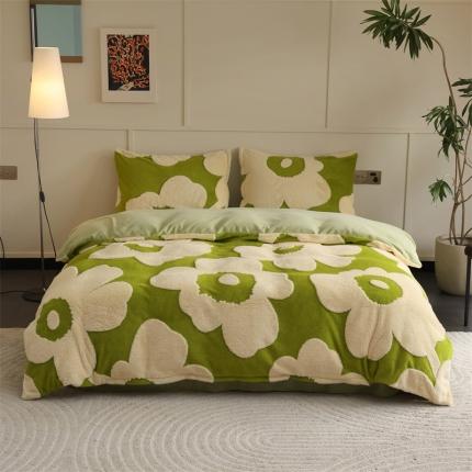 91家纺网 家纺一手货源 找家纺 棉眠 2023新款牛奶绒向阳系列四件套 向阳-苹果绿