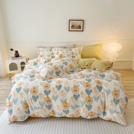 橘滋 2023新款240克牛奶绒臻棉绒嵌条工艺四件套 花弄影