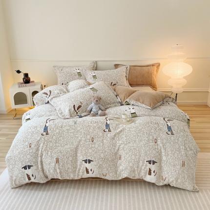 橘滋 2023新款240克牛奶绒臻棉绒嵌条工艺四件套 挪威奶油