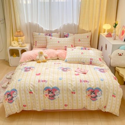 91家纺网 家纺一手货源 找家纺 曼之夏 2023新款棉加绒四件套 喵星人-棉加绒