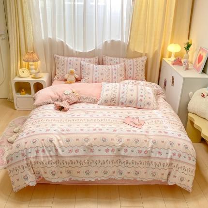 91家纺网 家纺一手货源 找家纺 曼之夏 2023新款棉加绒四件套 温柔花梦-棉加绒