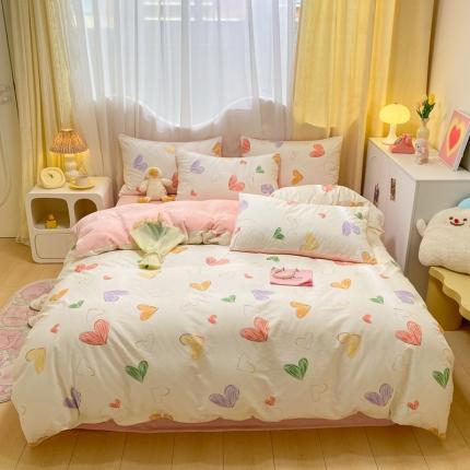 91家纺网 家纺一手货源 找家纺 曼之夏 2023新款棉加绒四件套 心元素-棉加绒