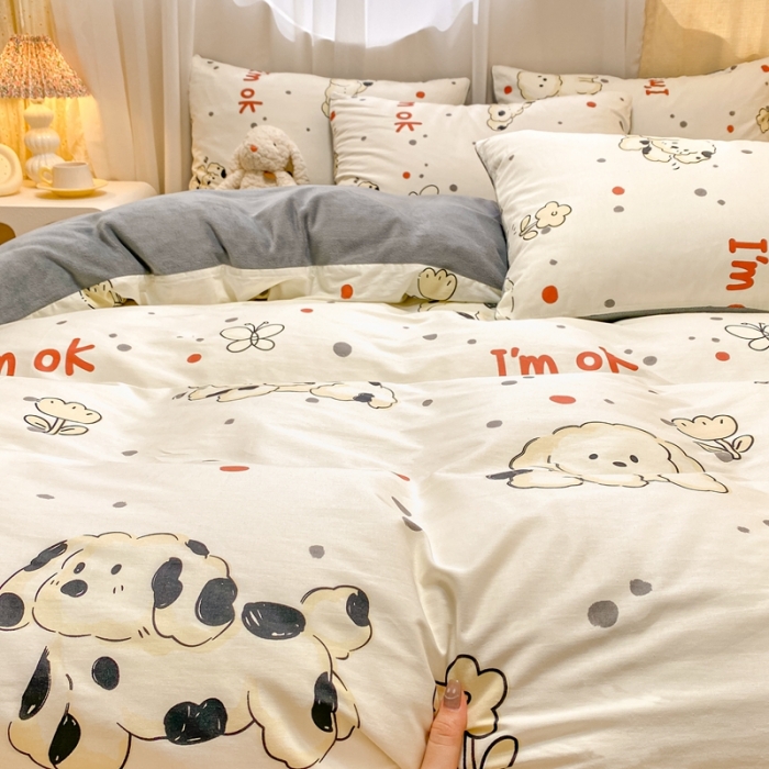 91家纺网 家纺一手货源 找家纺 曼之夏 2023新款棉加绒四件套 呆萌狗-棉加绒