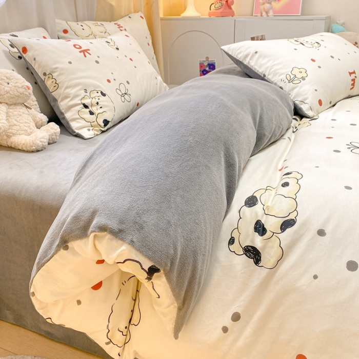 91家纺网 家纺一手货源 找家纺 曼之夏 2023新款棉加绒四件套 呆萌狗-棉加绒