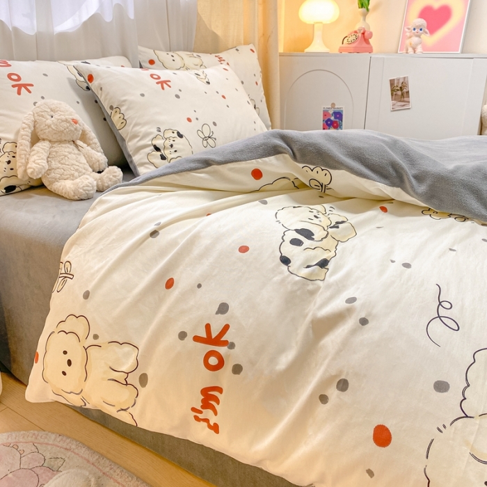 91家纺网 家纺一手货源 找家纺 曼之夏 2023新款棉加绒四件套 呆萌狗-棉加绒