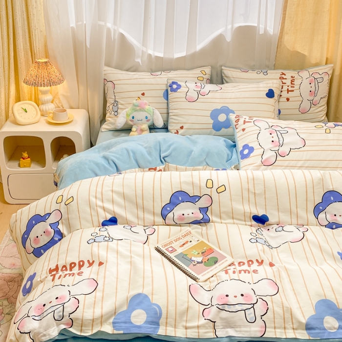 91家纺网 家纺一手货源 找家纺 曼之夏 2023新款棉加绒四件套 嘟嘟狗-棉加绒