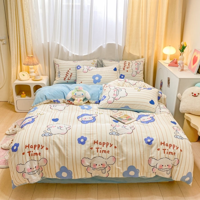 91家纺网 家纺一手货源 找家纺 曼之夏 2023新款棉加绒四件套 嘟嘟狗-棉加绒