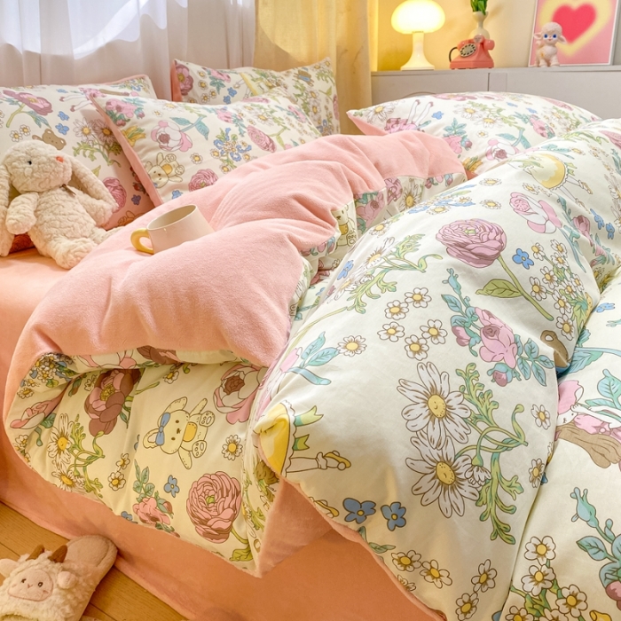 91家纺网 家纺一手货源 找家纺 曼之夏 2023新款棉加绒四件套 秘密花园-棉加绒