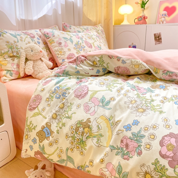 91家纺网 家纺一手货源 找家纺 曼之夏 2023新款棉加绒四件套 秘密花园-棉加绒