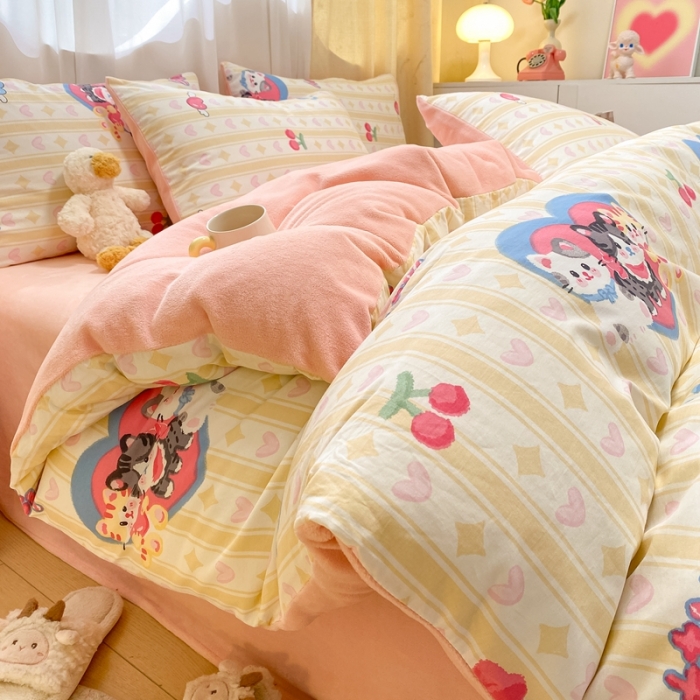 91家纺网 家纺一手货源 找家纺 曼之夏 2023新款棉加绒四件套 喵星人-棉加绒