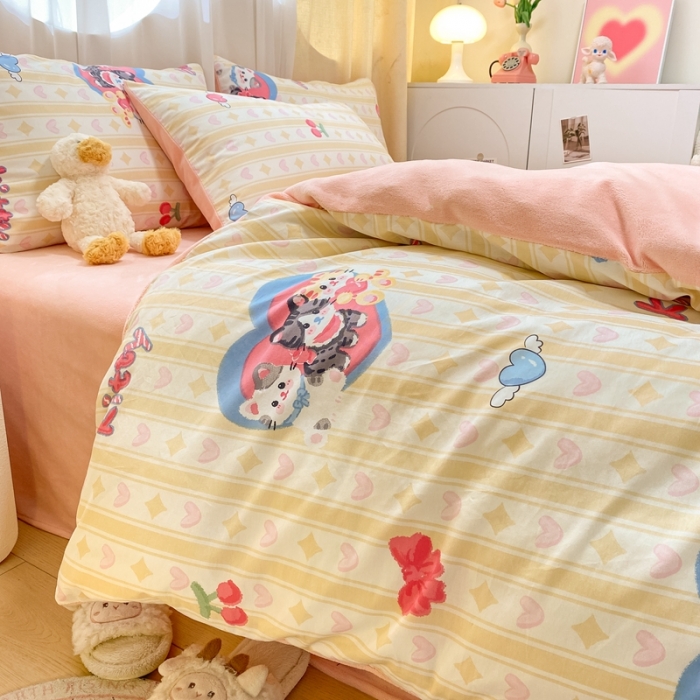 91家纺网 家纺一手货源 找家纺 曼之夏 2023新款棉加绒四件套 喵星人-棉加绒