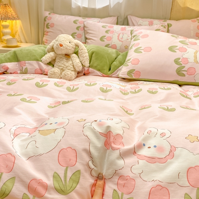 91家纺网 家纺一手货源 找家纺 曼之夏 2023新款棉加绒四件套 情系花香-棉加绒