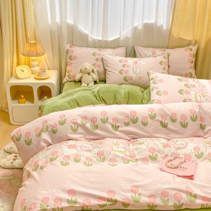 91家纺网 家纺一手货源 找家纺 曼之夏 2023新款棉加绒四件套 情系花香-棉加绒