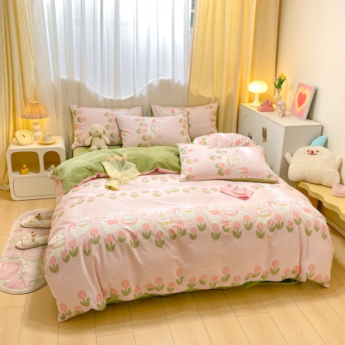 91家纺网 家纺一手货源 找家纺 曼之夏 2023新款棉加绒四件套 情系花香-棉加绒