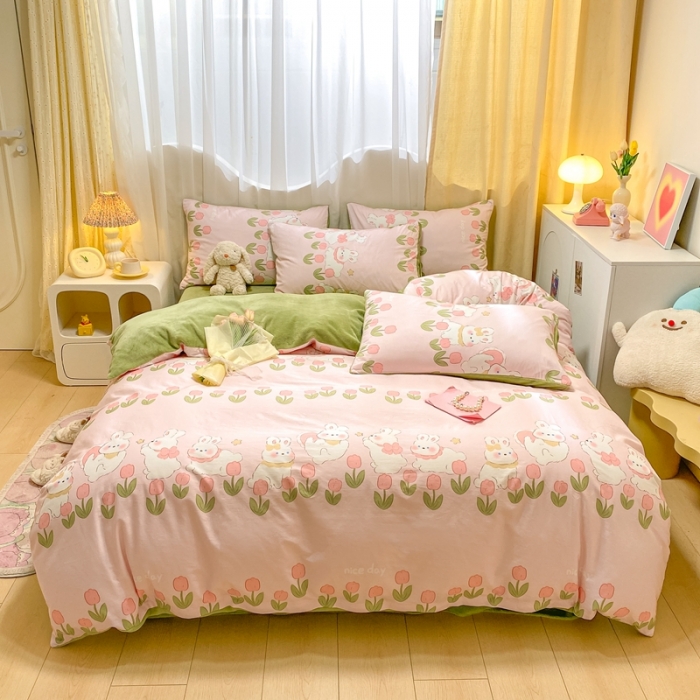 91家纺网 家纺一手货源 找家纺 曼之夏 2023新款棉加绒四件套 情系花香-棉加绒