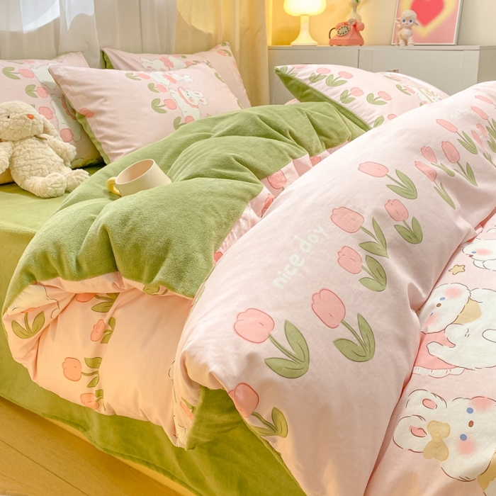 91家纺网 家纺一手货源 找家纺 曼之夏 2023新款棉加绒四件套 情系花香-棉加绒