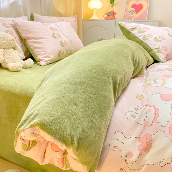 91家纺网 家纺一手货源 找家纺 曼之夏 2023新款棉加绒四件套 情系花香-棉加绒